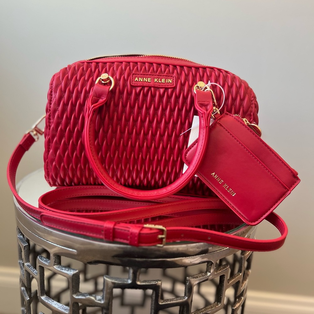 NWT Anne Klein Crimson Red quilted purse. This will surely make heads turn.
